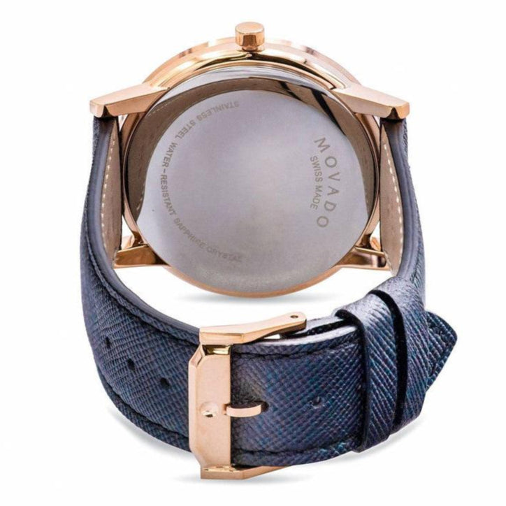 Movado Museum Sport Blue Dial Black Leather Strap Watch for Men - 0607266