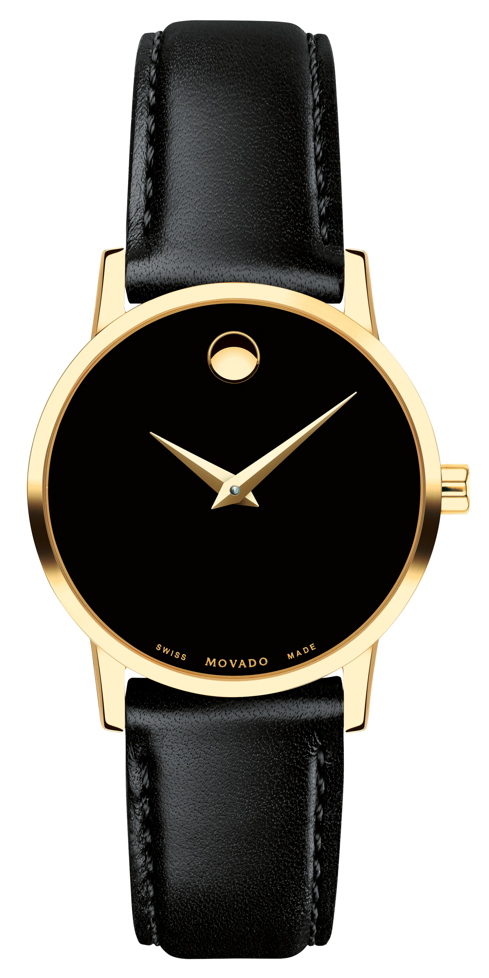 Movado Museum Black Dial Black Leather Strap Watch For Women - 2100006