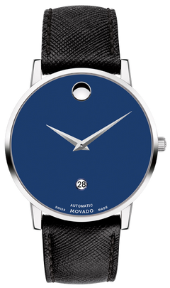 Movado Museum Classic Blue Dial Black Leather Strap Watch for Men - 0607197