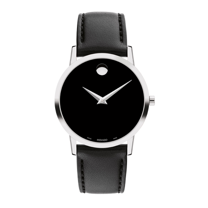 Movado Museum Black Dial Black Leather Strap Watch For Men - 606502