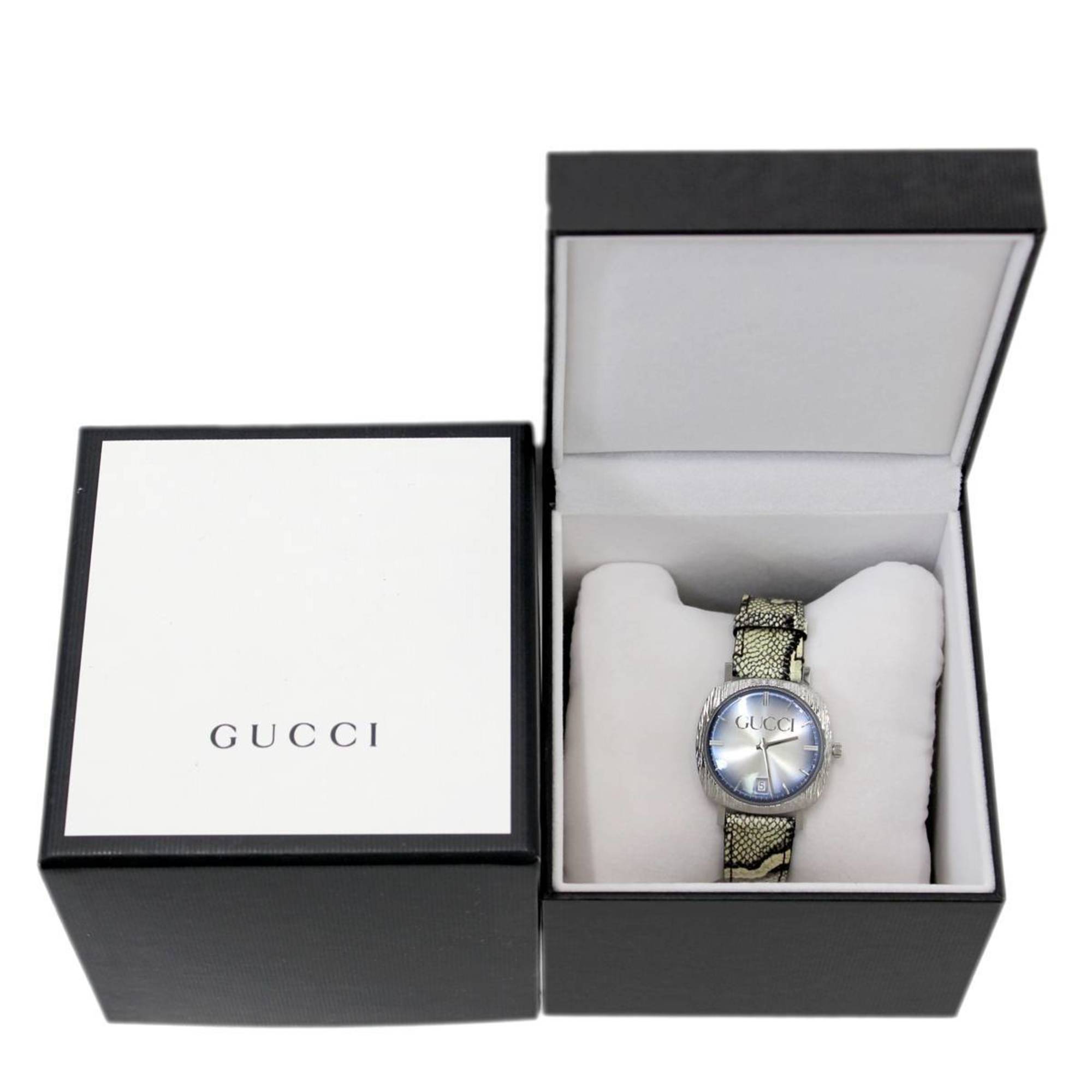Gucci Grip Vintage Blue Dial Snakeskin Brown Leather Strap Watch for Women - YA152401