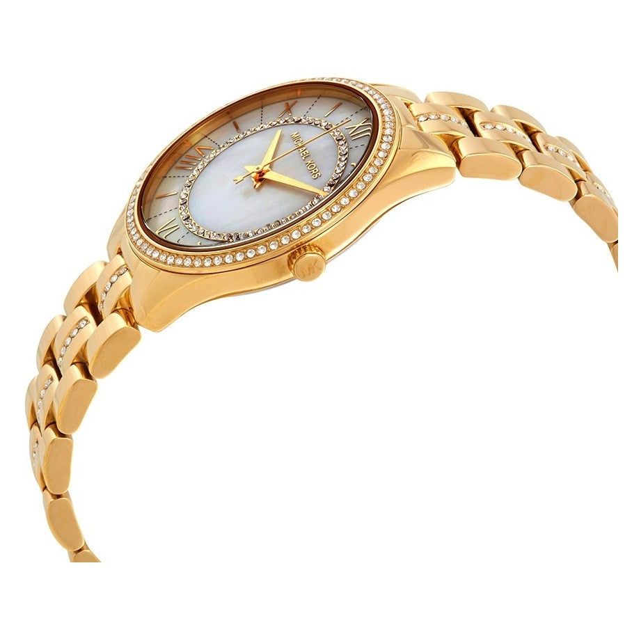 Michael Kors Lauryn Mother of Pearl White Dial Gold Steel Strap Watch for Women - MK3899