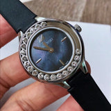 Swarovski Lovely Crystals Mother of Pearl Black Dial Black Leather Strap Watch for Women - 5242898