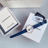 Emporio Armani Gianni T-Bar Analog Silver Dial Blue Leather Strap Watch For Women - AR60020