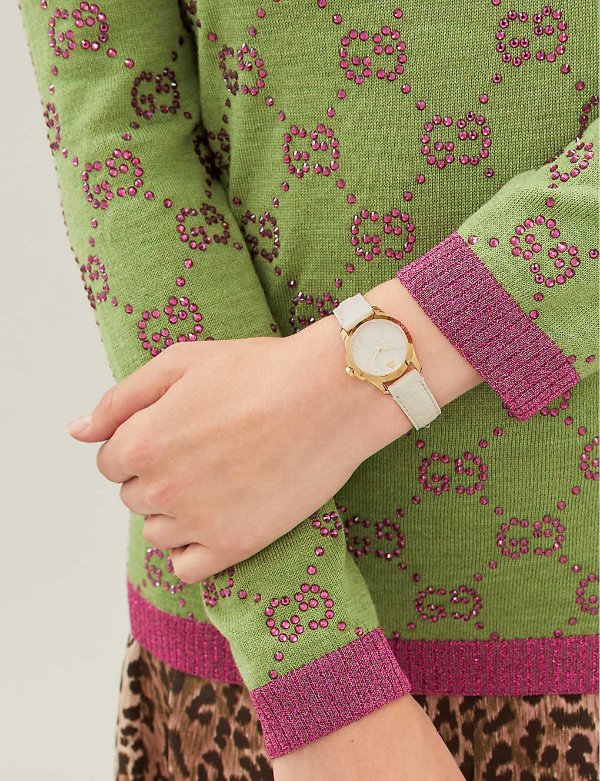 Gucci G Timeless Quartz White Dial White Leather Strap Watch For Women - YA126580A