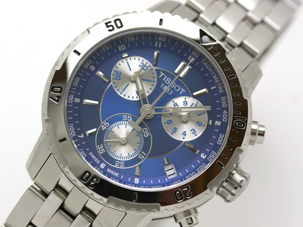 Tissot T Sport PRS 200 Chronograph Blue Dial Silver Steel Strap Watch For Men - T067.417.11.041.00