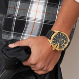 Diesel Mega Chief Chronograph Black Dial Black Leather Strap Watch For Men - DZ4344