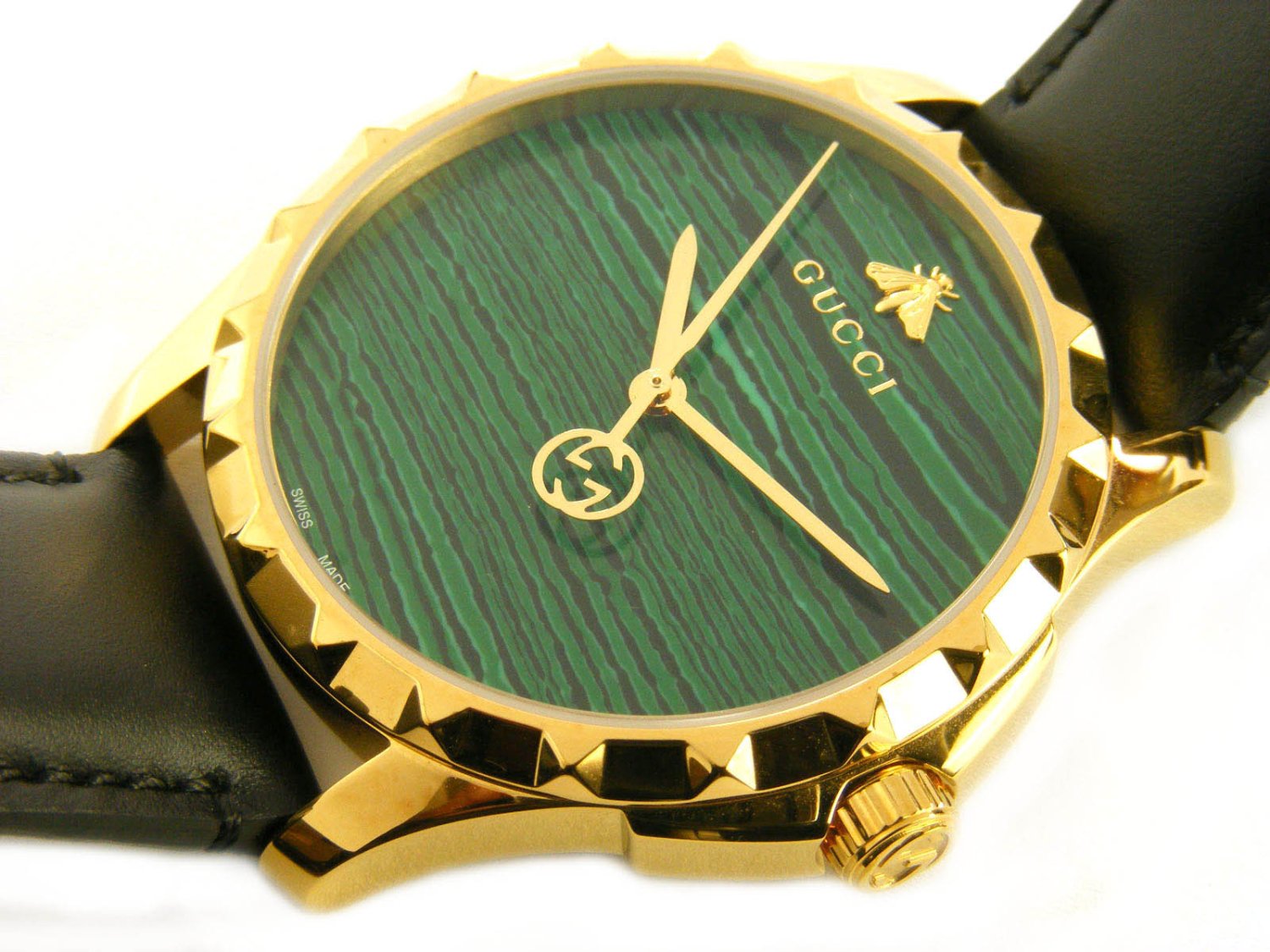 Gucci Le Marche Des Merveilles Quartz Green Dial Black Leather Strap Watch For Women - YA126463