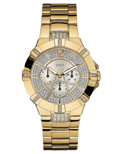 Guess Vista Diamonds Gold Dial Gold Steel Strap Watch for Women - W13573L1