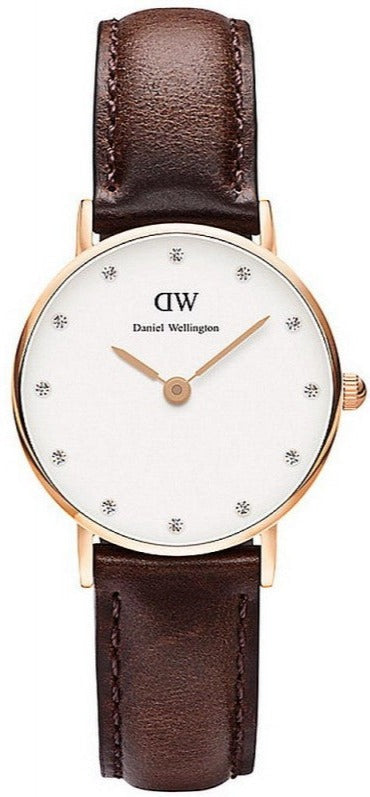 Daniel Wellington Classy Bristol White Dial Brown Leather Strap Watch For Women - DW00100062