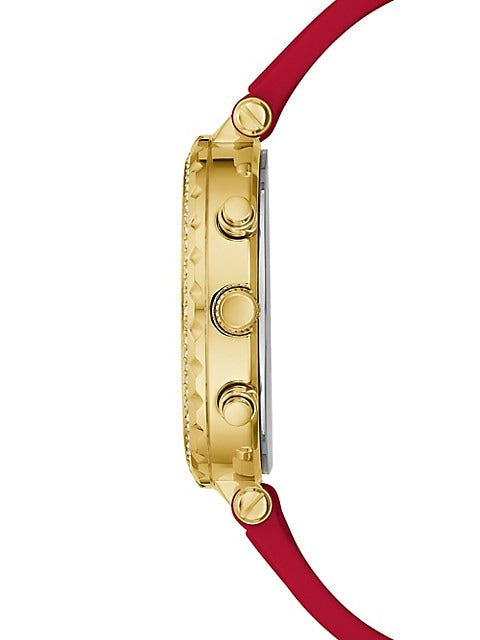 Guess Solstice Diamonds Gold Dial Red Rubber Strap Watch for Women - GW0484L1