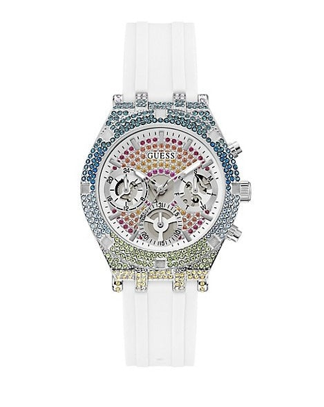 Guess Glitz Pride Limited Edition White Dial White Rubber Strap Watch for Women - GW0407L4