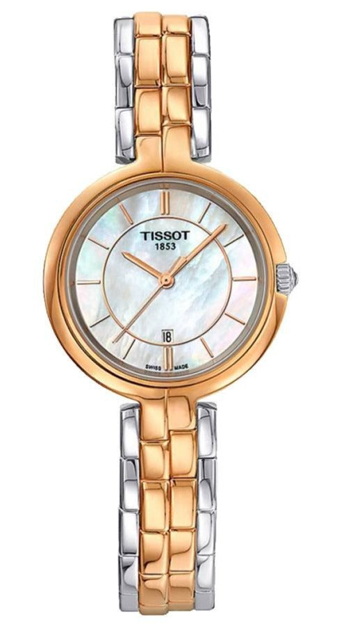 Tissot T Lady Flamingo Mother of Pearl White Dial Two Tone Steel Strap Watch For Women - T094.210.22.111.00