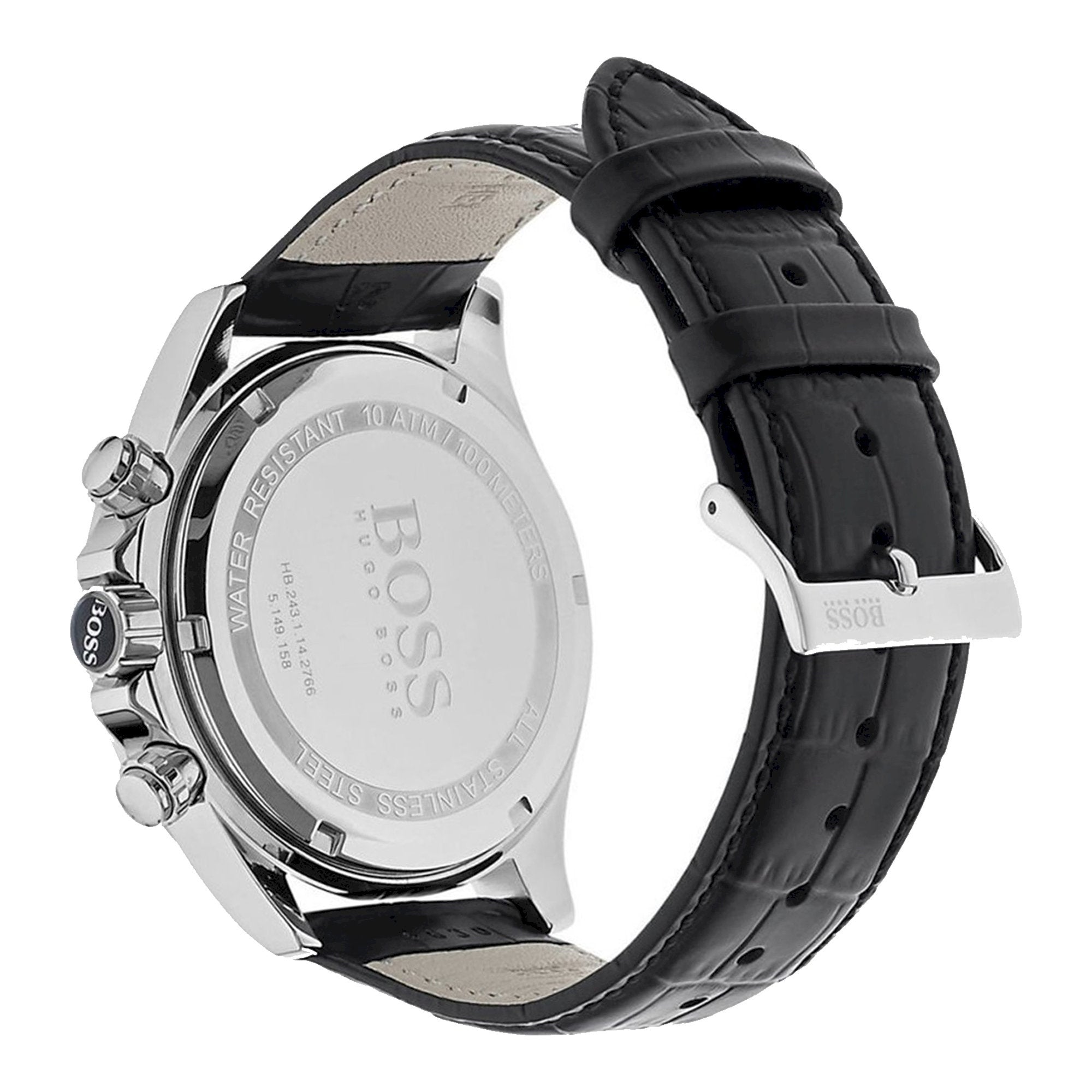 Hugo Boss Ikon Black Dial Black Leather Strap Watch for Men - 1513178