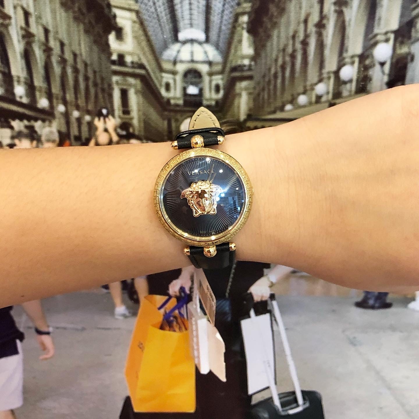 Versace Palazzo Empire Black Dial Black Leather Strap Watch for Women - VCO020017