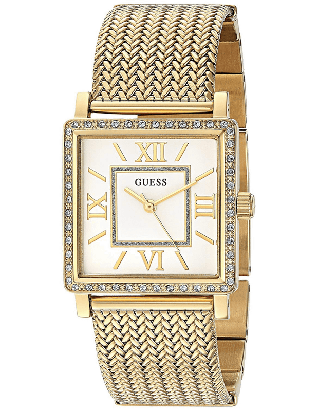 Guess White Dial Gold Mesh Bracelet Watch For Women - W0826L2