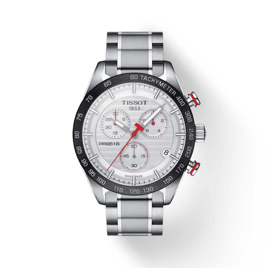 Tissot T Sport PRS 516 Chronograph White Dial Silver Steel Strap Watch For Men - T100.417.11.031.00