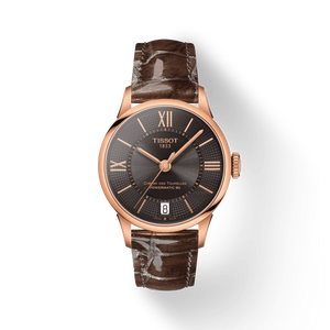 Tissot Chemin Des Tourelles Powermatic 80 Lady Brown Dial Brown Leather Strap Watch For Women - T099.207.36.448.00