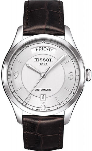Tissot T Classic T One Automatic Silver Dial Brown Leather Strap Watch For Men - T038.430.16.037.00