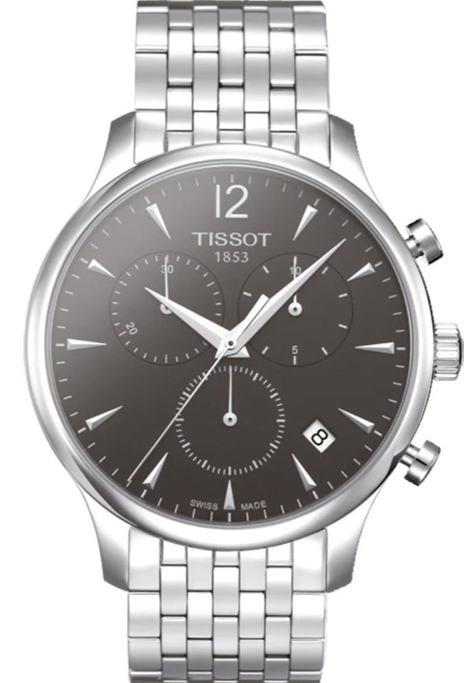 Tissot T Classic Tradition Chronograph Black Dial Silver Steel Strap Watch For Men - T063.617.11.067.00