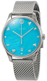 Gucci G-Timeless Turquoise Mother of Pearl Dial Silver Mesh Bracelet Watch For Women - YA126582