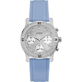 Guess Confetti Crystal Silver Dial Blue Rubber Strap Watch For Women - W1098L3