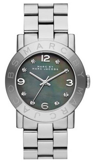 Marc Jacobs Amy Analog Mother of Pearl Grey Dial Silver Steel Strap Watch for Women - MBM8608