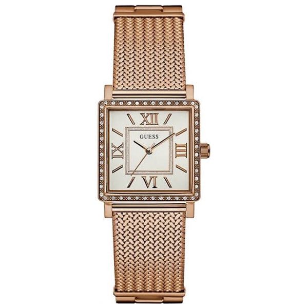 Guess Highline Off White Dial Rose Gold Stainless Steel Mesh Strap Watch For Women - W0826L3