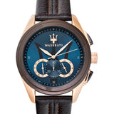 Maserati Traguardo Chronograph Blue Dial Brown Leather Strap Watch For Men - R8871612024