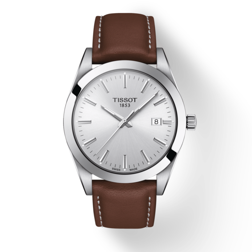 Tissot Gentleman Silver Dial Brown Leather Strap Watch For Men - T127.410.16.031.00
