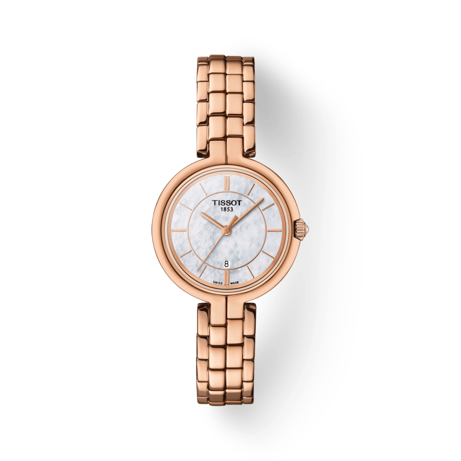 Tissot T Lady Flamingo Mother of Pearl Dial Rose Gold Steel Strap Watch For Women - T094.210.33.111.01