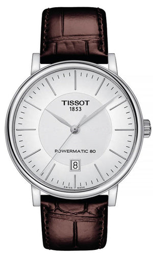 Tissot T-Classic Powermatic 80 Silver Dial Brown Leather Strap Watch For Men - T122.407.16.031.00
