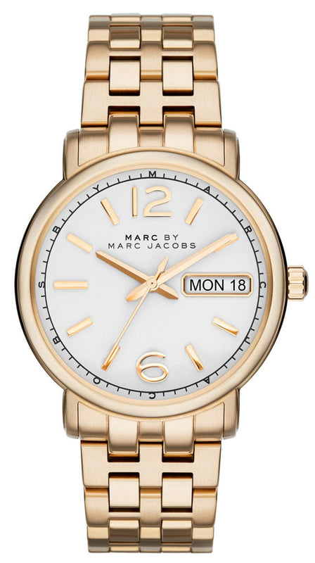 Marc Jacobs Fergus White Dial Gold Steel Strap Watch for Women - MBM8647