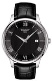 Tissot T Classic Tradition Quartz Black Dial Black Leather Strap Watch For Men - T063.610.16.058.00
