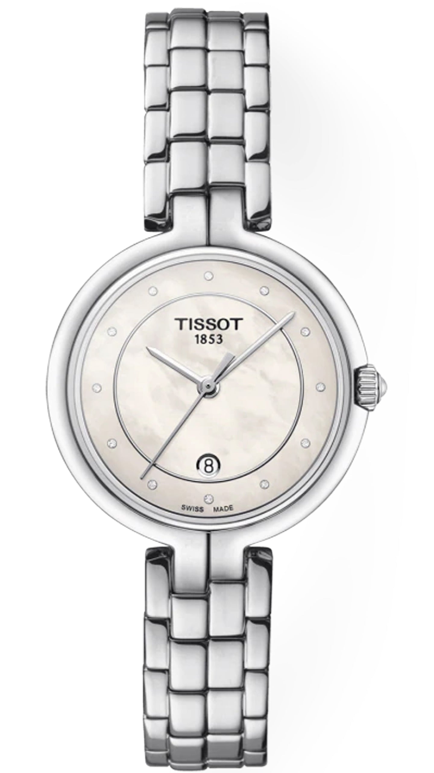 Tissot T Lady Flamingo Diamonds White Dial Silver Steel Strap Watch For Women - T094.210.11.116.01
