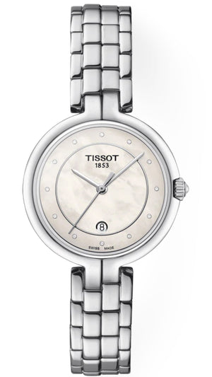 Tissot T Lady Flamingo Diamonds White Dial Silver Steel Strap Watch For Women - T094.210.11.116.01