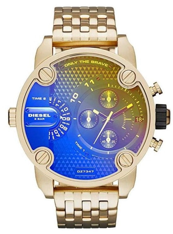 Diesel Mr Daddy Blue Dial Gold Steel Strap Watch For Men - DZ7347