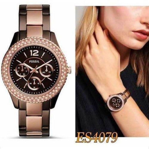 Fossil Stella Multifunction Brown Dial Two Tone Steel Strap Watch for Women - ES4079