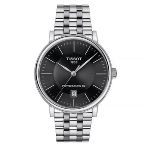 Tissot T Classic Carson Premium Powermatic 80 Black Dial Silver Steel Strap Watch For Men - T122.407.11.051.00