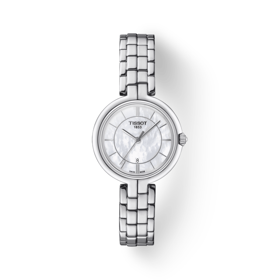 Tissot T Lady Flamingo Mother of Pearl White Dial Silver Steel Strap Watch For Women - T094.210.11.111.00