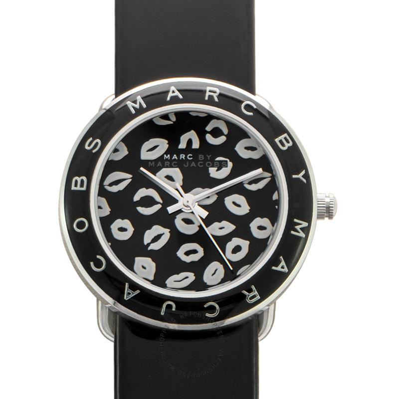 Marc Jacobs Amy Black Dial Black Leather Strap Watch for Women - MBM1163
