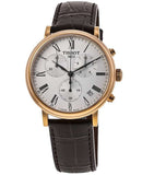 Tissot Carson Premium Chronograph Silver Dial Brown Leather Strap Watch For Men - T122.417.36.033.00