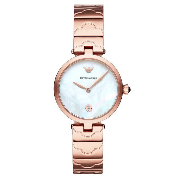 Emporio Armani Arianna White Mother of Pearl Dial Rose Gold Steel Strap Watch For Women - AR11236