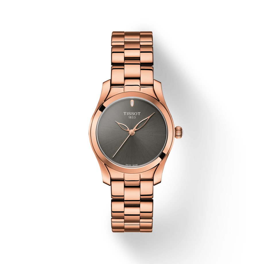 Tissot T Wave Anthracite Dial Rose Gold Steel Strap Watch For Women - T112.210.33.061.00