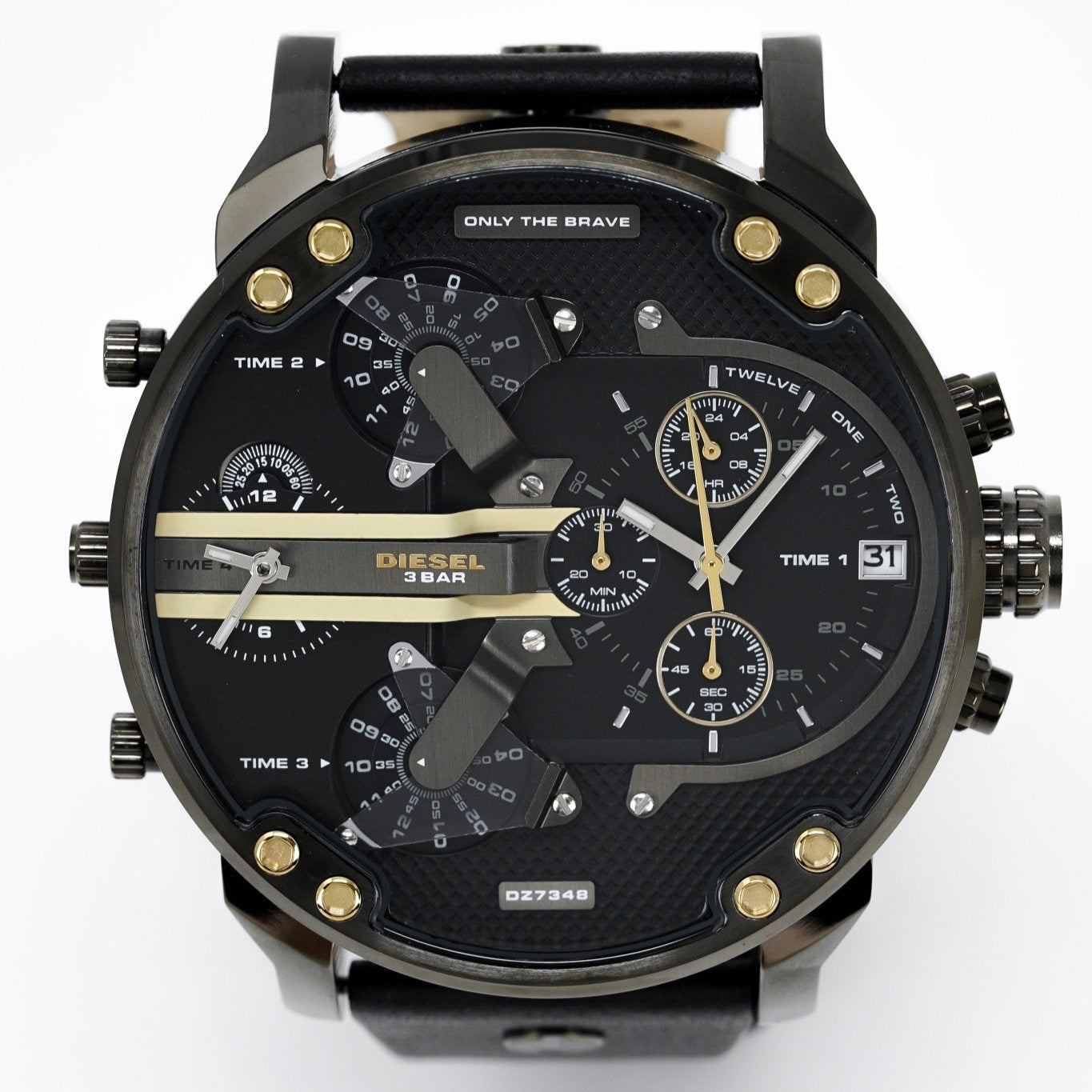 Diesel Mr Daddy 2.0 Chronograph Black Dial Black Leather Strap Watch For Men - DZ7348