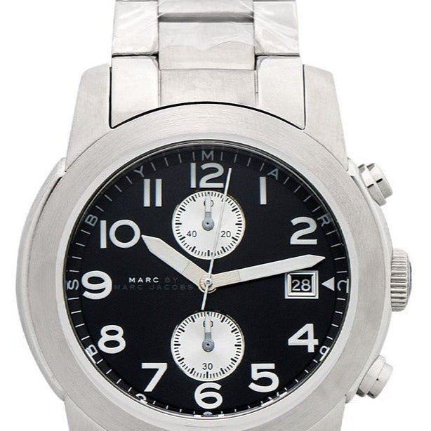 Marc Jacobs Larry Chronograph Black Dial Silver Steel Strap Watch for Men - MBM5050