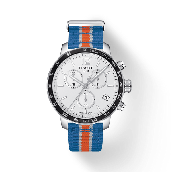 Tissot Quickster Chronograph NBA New York Kicks White Dial Multicolored Nato Strap Watch For Men - T095.417.17.037.06