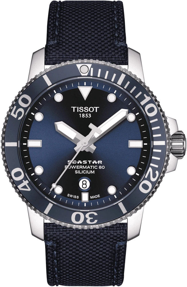Tissot Seastar 1000 Powermatic 80 Silicium Blue Dial Blue Nylon Strap Watch For Men - T120.407.17.041.01