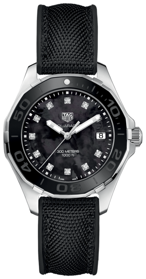 Tag Heuer Aquaracer Quartz Mother of Pearl Black Dial Black NATO Strap Watch for Women - WAY131M.FT6092
