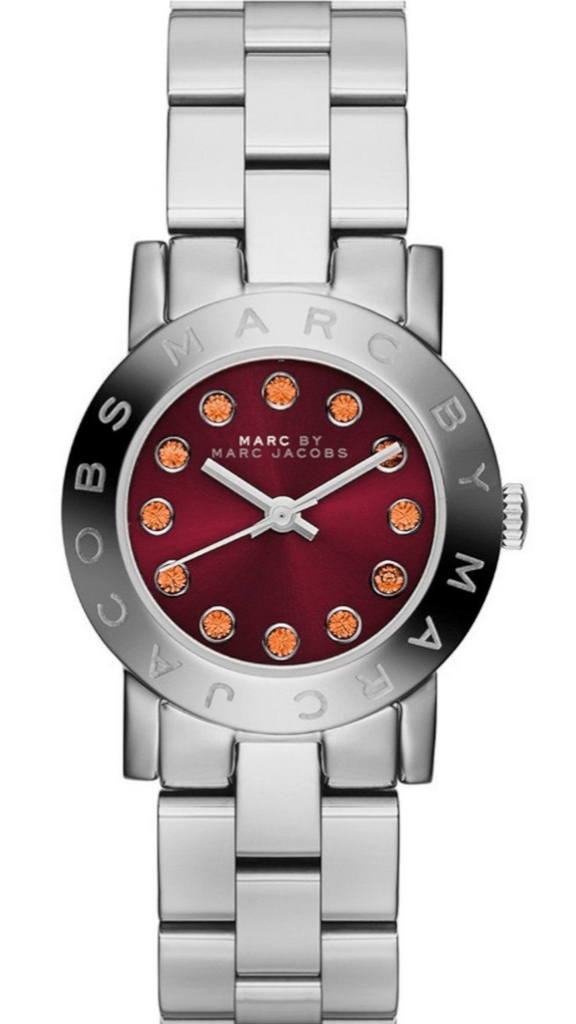 Marc Jacobs Amy Red Dial Silver Steel Strap Watch for Women - MBM3335